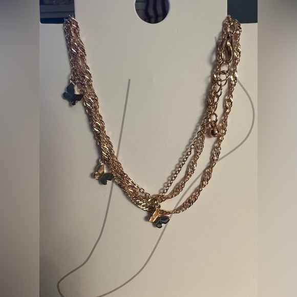 Forever 21 Jewelry - Forever 21 Gold Butterfly Anklet | Triple Strand with Delicate Charms